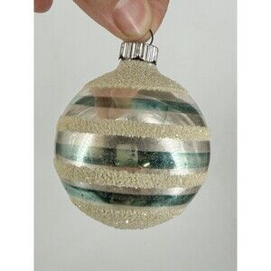 Vintage Shiny Brite Atomic Green White Mica Striped Glass Christmas Ornament